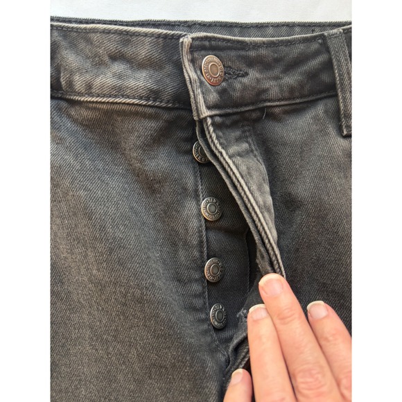 Old Navy Higher High-Rise Denim Midi Skirt Black Button Fly Raw Hem SZ 16 - Picture 5 of 8